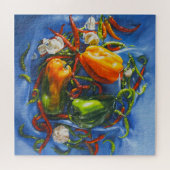 Gewürzstillleben mit Paprikaschoten und Knoblauch Puzzle (Horizontal)