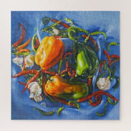 Gewürzstillleben mit Paprikaschoten und Knoblauch Puzzle