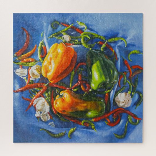 Gewürzstillleben mit Paprikaschoten und Knoblauch Puzzle (Vertikal)