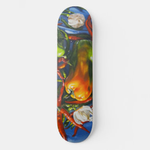 Gewürzstillleben mit Paprikaschoten und Knoblauch Skateboard