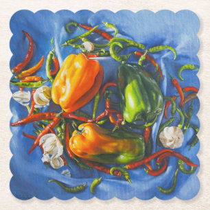 Gewürzstillleben mit Paprikaschoten und Knoblauch Untersetzer
