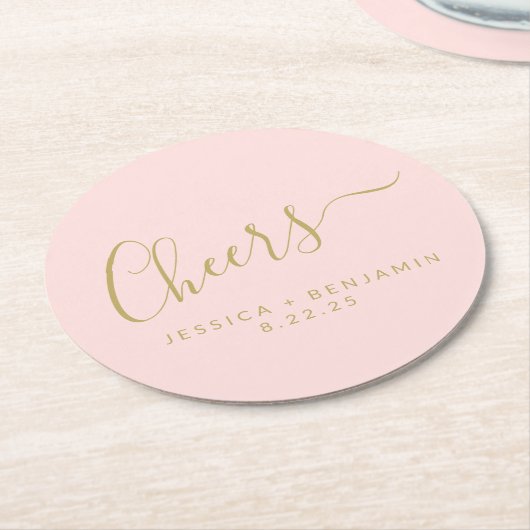 Gewürzter Minimalistischer Blush Pink Gold Custom  Runder Pappuntersetzer (Angewinkelt)