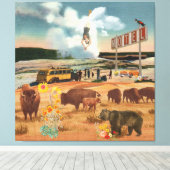 Geyser Tour mit Buffalo & Bear Surreal Collage Leinwanddruck (Insitu (Holzboden))