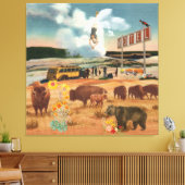 Geyser Tour mit Buffalo & Bear Surreal Collage Leinwanddruck (Insitu (Wohnzimmer))