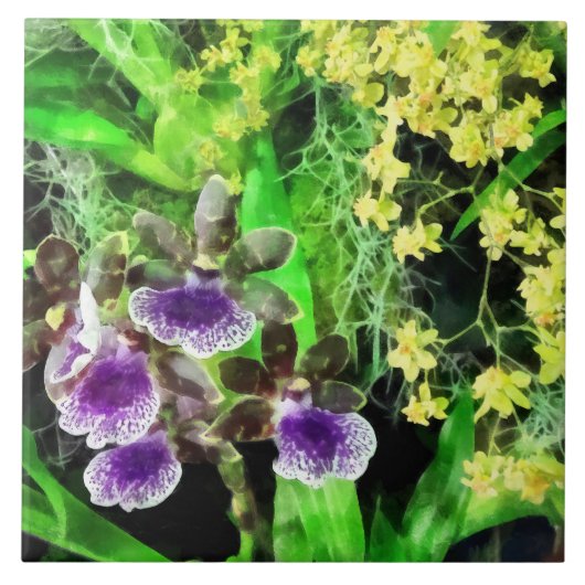 Geysir Jamie und goldene Fantasie-Orchideen Fliese (Vorderseite)