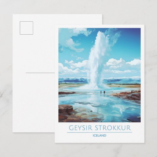 Geysir Strokkur Island Vintage Travel Postkarte (Vorne/Hinten)