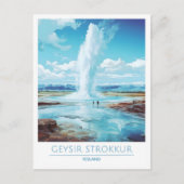 Geysir Strokkur Island Vintage Travel Postkarte (Vorderseite)