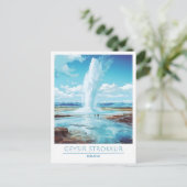 Geysir Strokkur Island Vintage Travel Postkarte (Stehend Vorderseite)
