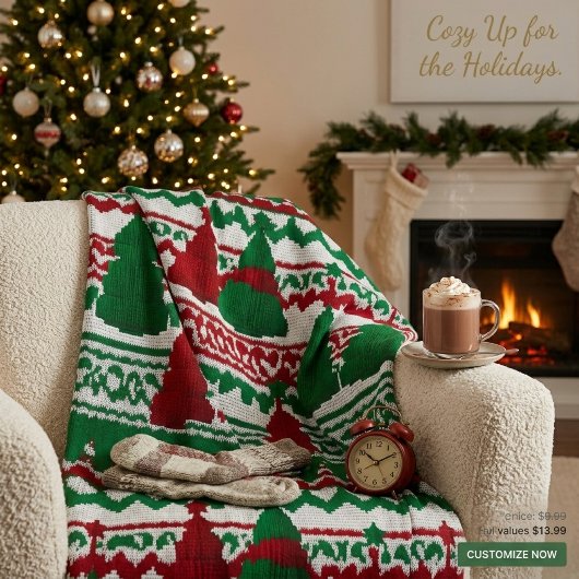 Gezacktes gestricktes Weihnachtsbaum-Muster Fleecedecke