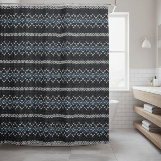 Gezacktes Strickmuster Schwarz und Grau Duschvorhang