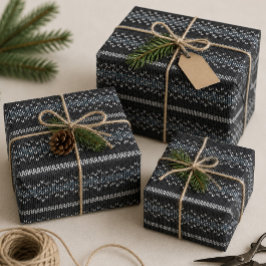 Gezacktes Strickmuster Schwarz und Grau Geschenkpa Geschenkpapier