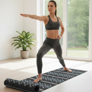 Gezahmtes Strickmuster Schwarz und Grau Yogamatte