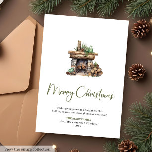 Gezahnte Schrift Botanische Weihnachtsgrußkarte Feiertagskarte