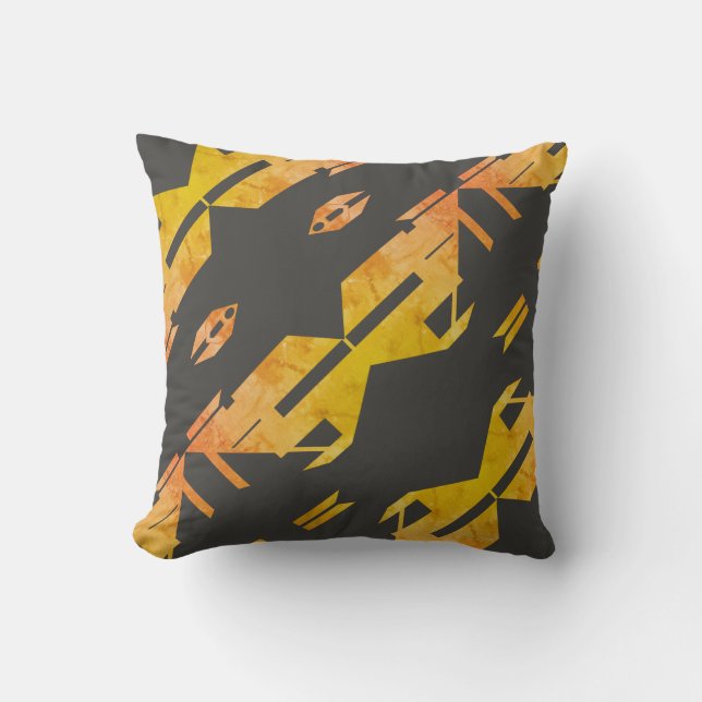 Gezapftes Goldorn auf Holzkohle Diagonal Abstrakt Kissen (Vorderseite)