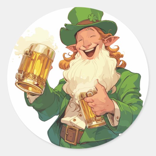 Gezauberter Leprechaun Toasting Beer Runder Aufkleber (Vorderseite)