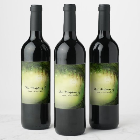 Gezauberter Wald & Lichter Gezauberter Hochzeitswe Weinetikett (Flaschen)