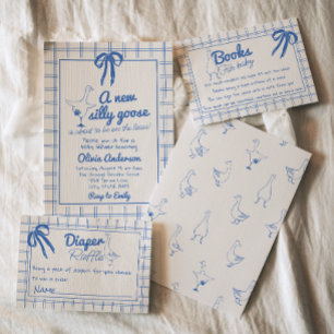 Gezeichnet Albern Gingham Ribbon Baby Boy Showdusc Einladung