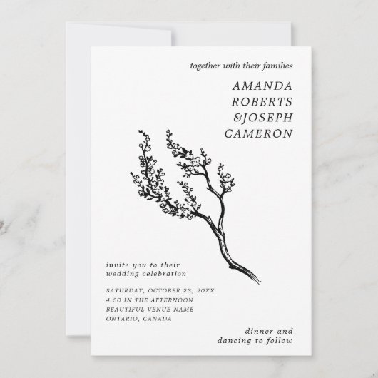 Gezeichnet Baumzweig Modernes Foto QR Code Hochzei Einladung (Vorderseite)