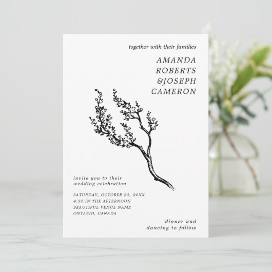 Gezeichnet Baumzweig Modernes Foto QR Code Hochzei Einladung (Stehend Vorderseite)