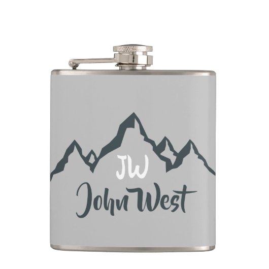 Gezeichnet Bergkette personalisierbare Monogramm Flachmann (Vorderseite)