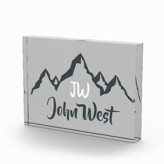Gezeichnet Bergkette personalisierbare Monogramm Fotoblock (Rechts)