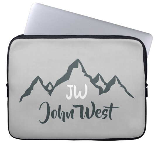 Gezeichnet Bergkette personalisierbare Monogramm Laptopschutzhülle (Vorderseite)