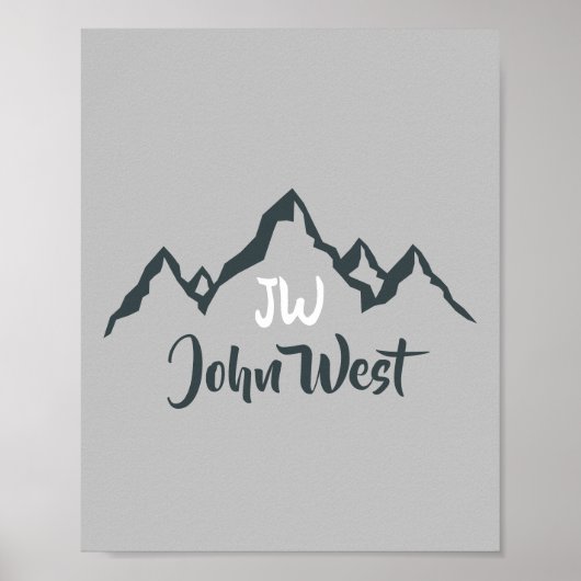 Gezeichnet Bergkette personalisierbare Monogramm Poster (Vorne)