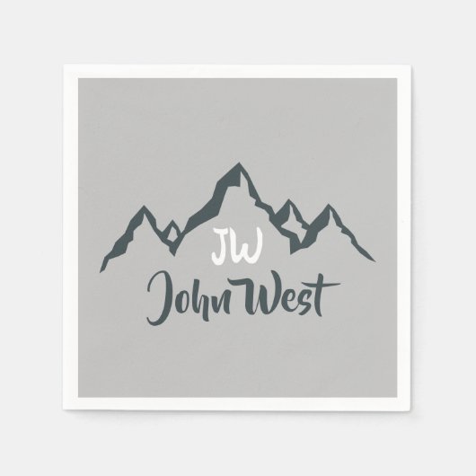 Gezeichnet Bergkette personalisierbare Monogramm Serviette (Vorderseite)