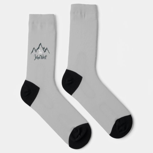Gezeichnet Bergkette personalisierbare Monogramm Socken (Rechts)