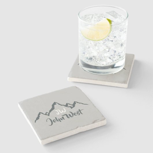 Gezeichnet Bergkette personalisierbare Monogramm Steinuntersetzer (Seitenansicht)
