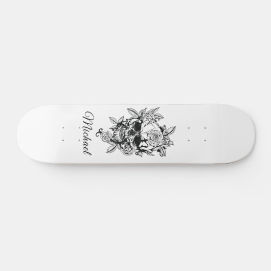 Gezeichnet Blumenschmuck Skelett Gotisches Elegant Skateboard (Horizontal)