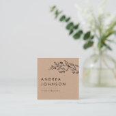 Gezeichnet botanische Vegetation Minimalistisch Ru Quadratische Visitenkarte (Stehend Vorderseite)