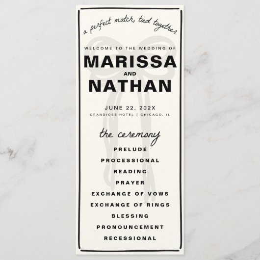 Gezeichnet Bow-Hochzeitsprogramm Programm (Vorderseite)