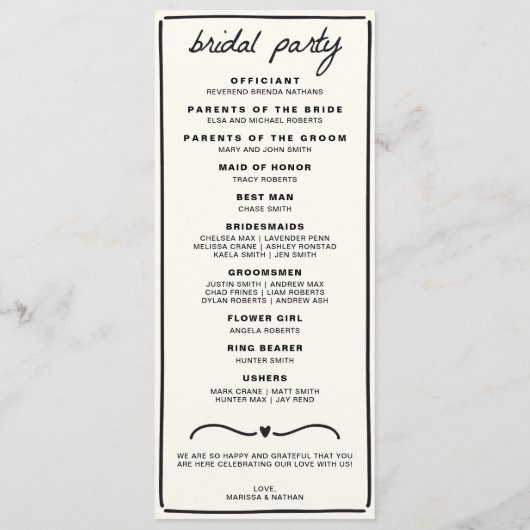 Gezeichnet Bow-Hochzeitsprogramm Programm (Rückseite)