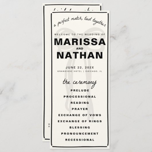 Gezeichnet Bow-Hochzeitsprogramm Programm (Vorne/Hinten)