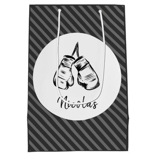 Gezeichnet Boxhandschuhe Design gestreift Personal Mittlere Geschenktüte (Rückseite)