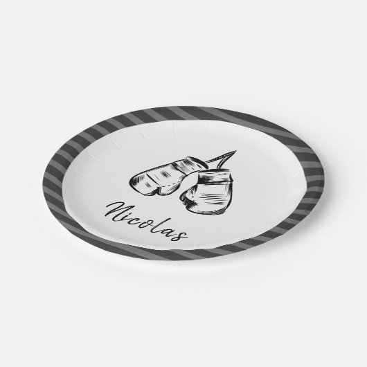 Gezeichnet Boxhandschuhe Design gestreift Personal Pappteller (Schrägansicht)