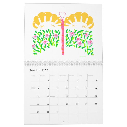 Gezeichnet Butterflies-Kalender 2026 Kalender (Mär 2026)