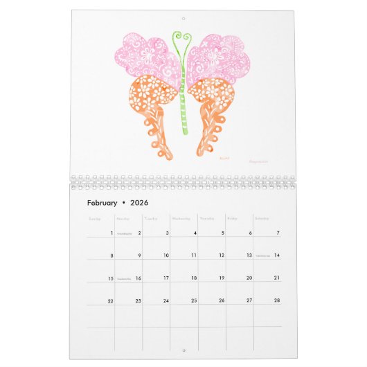 Gezeichnet Butterflies-Kalender 2026 Kalender (Feb 2026)
