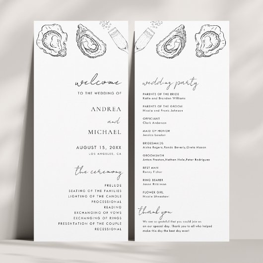 Gezeichnet Champagne Oysters Minimalistisch Hochze Programm