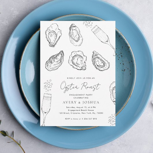 Gezeichnet Champagne & Oysters Roast Engagement Pa Einladung