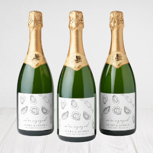 Gezeichnet Champagne & Oysters Roast Verlobung Gef Schaumweinetikett