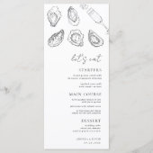 Gezeichnet Champagner-Austern essen wir White Wedd Menükarte (Vorderseite)