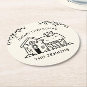 Gezeichnet Funny Merry Christmas Gingerbread House Runder Pappuntersetzer (Angewinkelt)