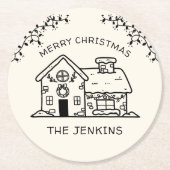 Gezeichnet Funny Merry Christmas Gingerbread House Runder Pappuntersetzer (Vorderseite)