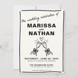 Gezeichnet Gemeinsam Champagne Foto Hochzeit Einla Einladung