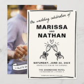 Gezeichnet Gemeinsam Champagne Foto Hochzeit Einla Einladung (Vorne/Hinten)