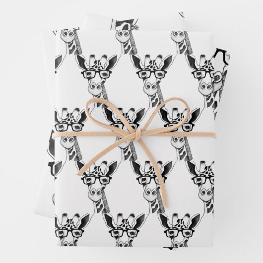 Gezeichnet Giraffe mit Brillenumschlagpapier Geschenkpapier Set (Beispiel)