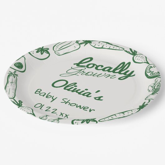 Gezeichnet grüne Gemüsepflanze Kinderdusche Pappteller (Schrägansicht)