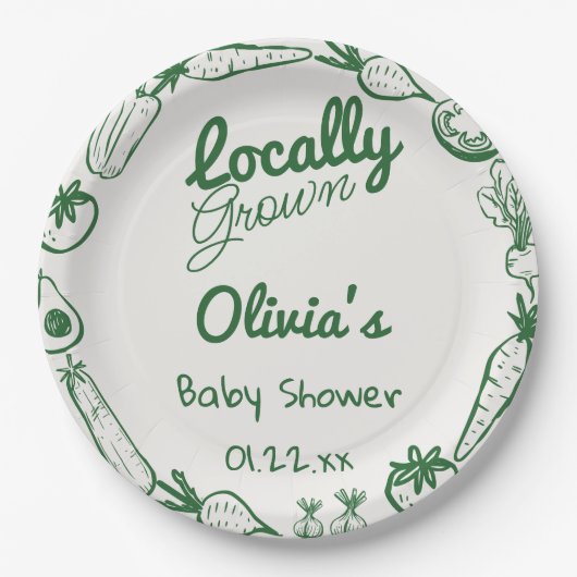 Gezeichnet grüne Gemüsepflanze Kinderdusche Pappteller (Vorderseite)